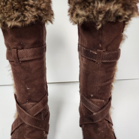 American Eagle Outfitters Brown Faux Fur Suede Boots Size 9 - Picture 10 of 11